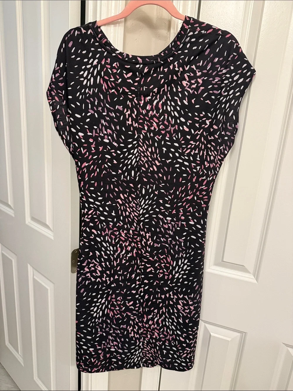 Nicole Miller Black Mini Dress with Pink & White Abstract Print
